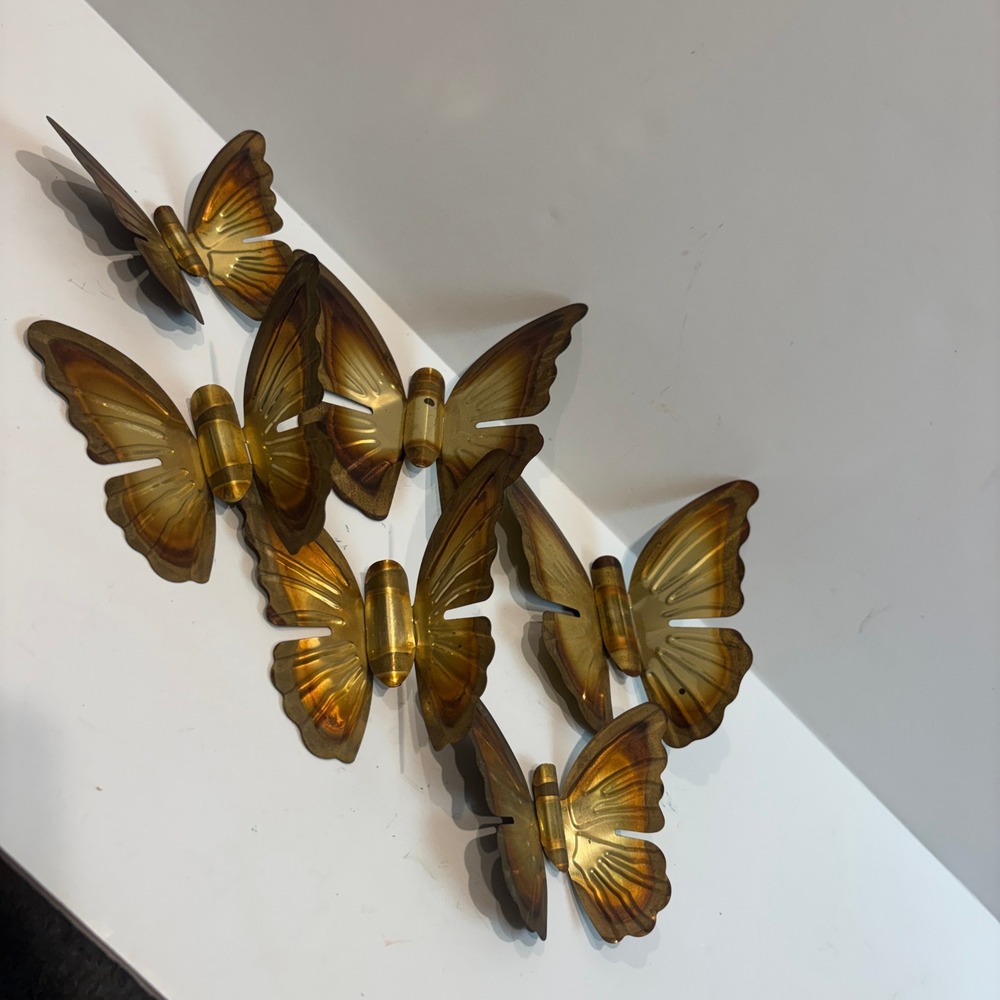 Vintage Brass Butterfly Wall Art Set of 6 Mid Century Modern Gold Metal Decor